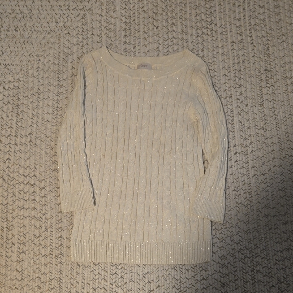 Cable Knit Cream and Gold Sparkle Sweater